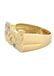 14K Diamond & Emerald Gold Name Ring | Appx. 4.8 Grams