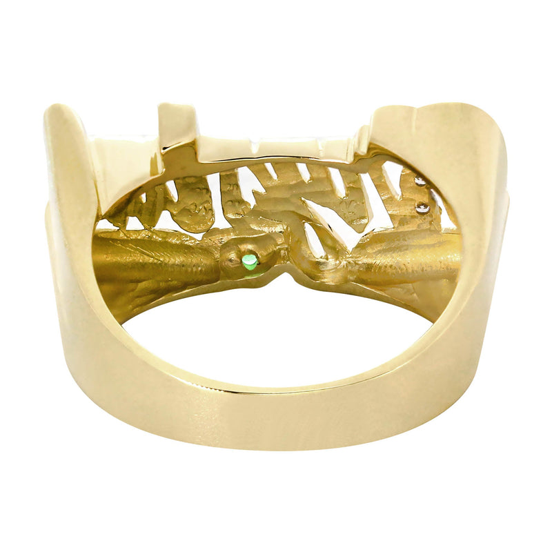 14K Diamond & Emerald Gold Name Ring | Appx. 4.8 Grams