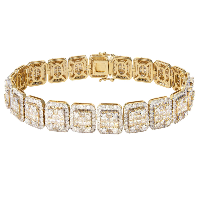 14K Yellow Gold Diamond Cluster Bracelet | 34.83 Grams | 14.73 Carats