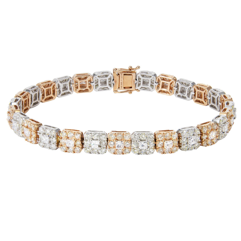14K Two Tone Diamond Cluster Tennis Bracelet | 26.91 Grams | 11.64 Carats