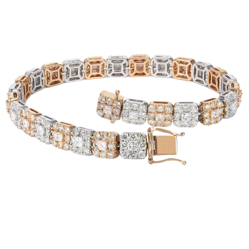 14K Two Tone Diamond Cluster Tennis Bracelet | 26.91 Grams | 11.64 Carats