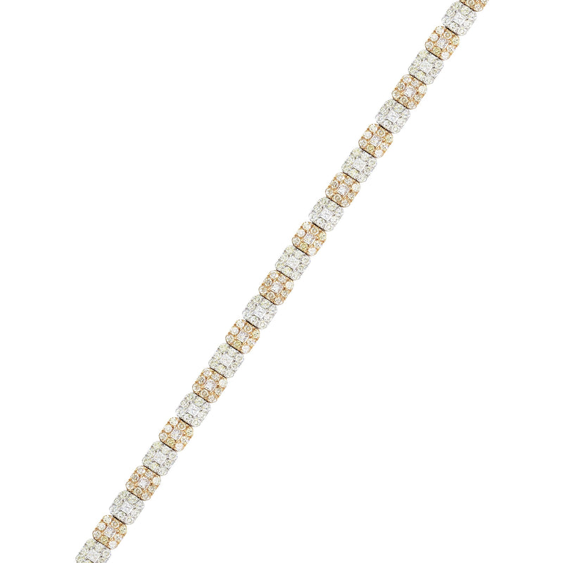 14K Two Tone Diamond Cluster Tennis Bracelet | 26.91 Grams | 11.64 Carats