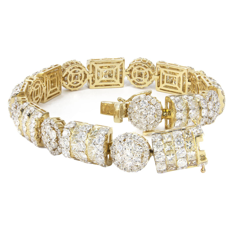 14K Yellow Gold Cluster Diamond Bracelet | 33.97 Grams | 21.15 Carats