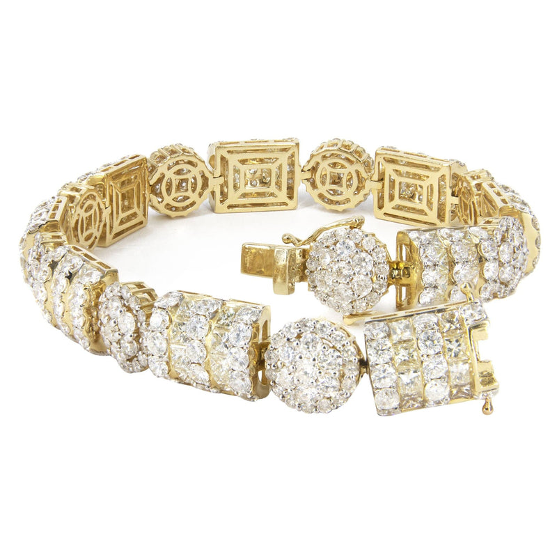 14K Yellow Gold Diamond Cluster Bracelet | 33.97 Grams | 21.15 Carats