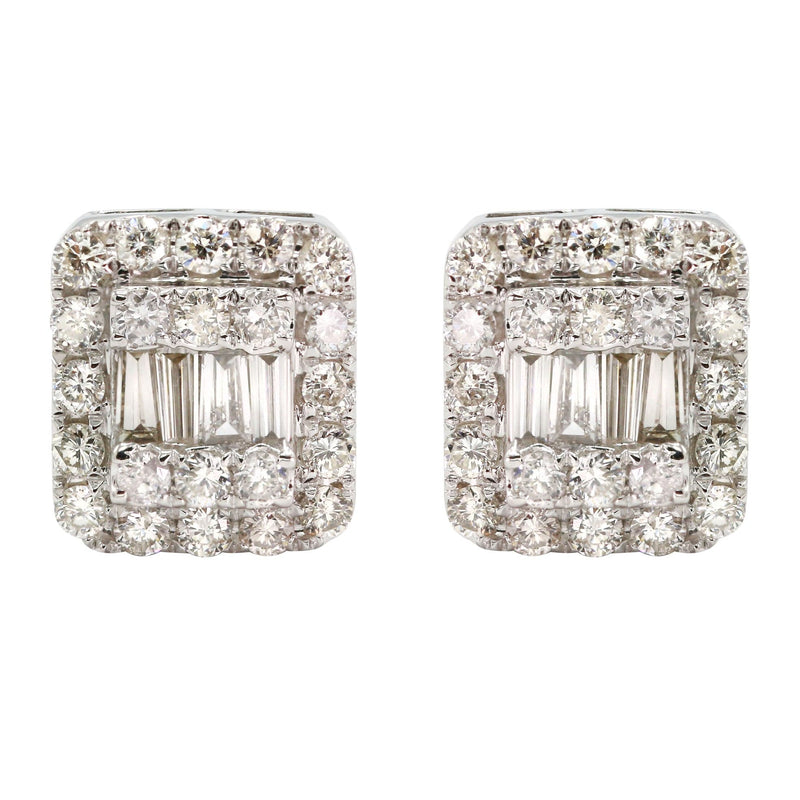 14K White Gold Diamond Baguette Earrings For Men | 1.13 Carats | 3.93 Grams