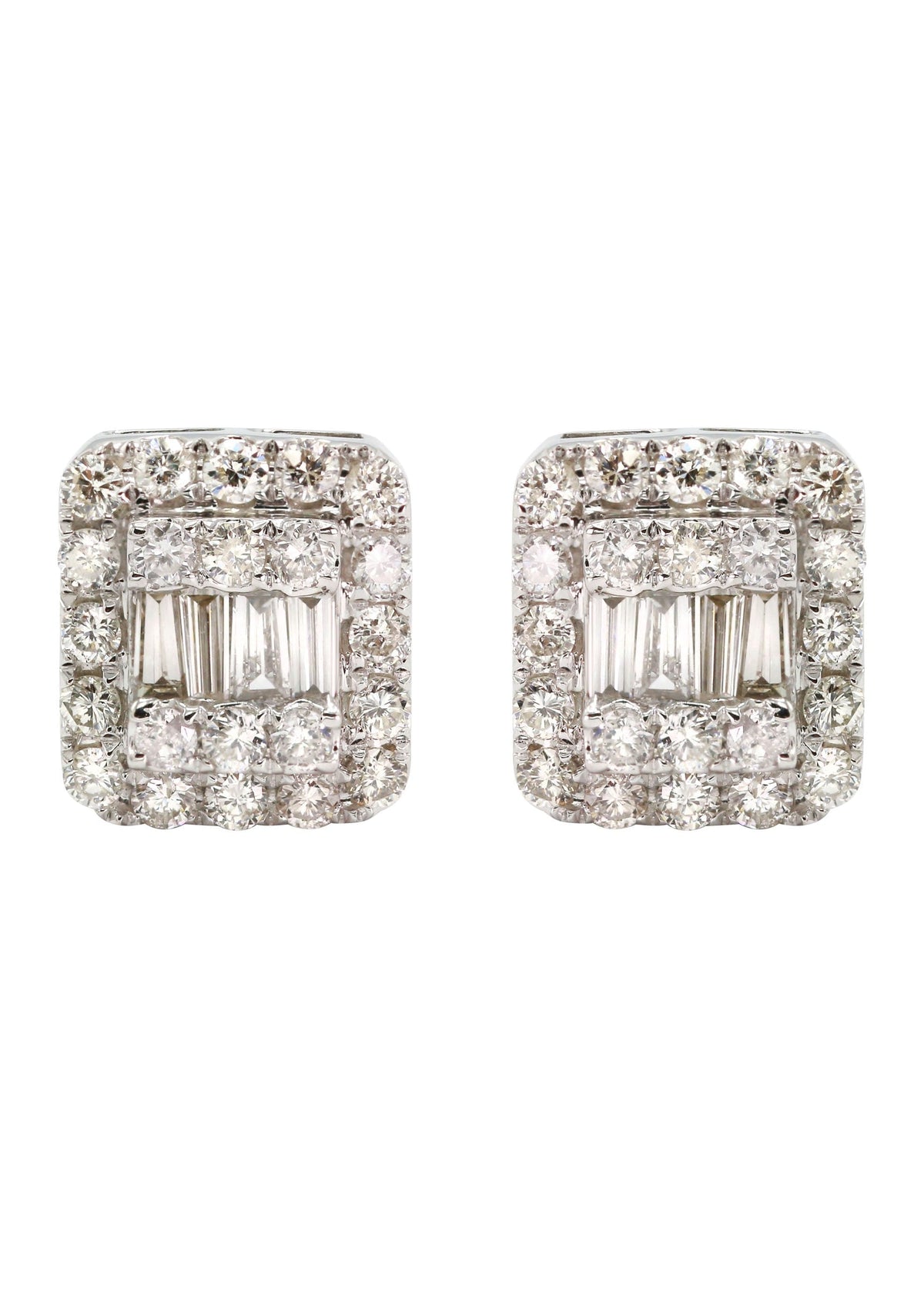 14K White Gold Diamond Baguette Earrings For Men | 1.13 Carats | 3.93 Grams