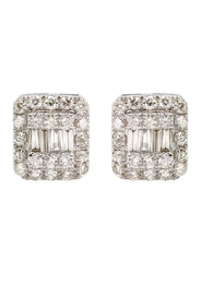 14K White Gold Diamond Baguette Earrings For Men | 1.13 Carats | 3.93 Grams