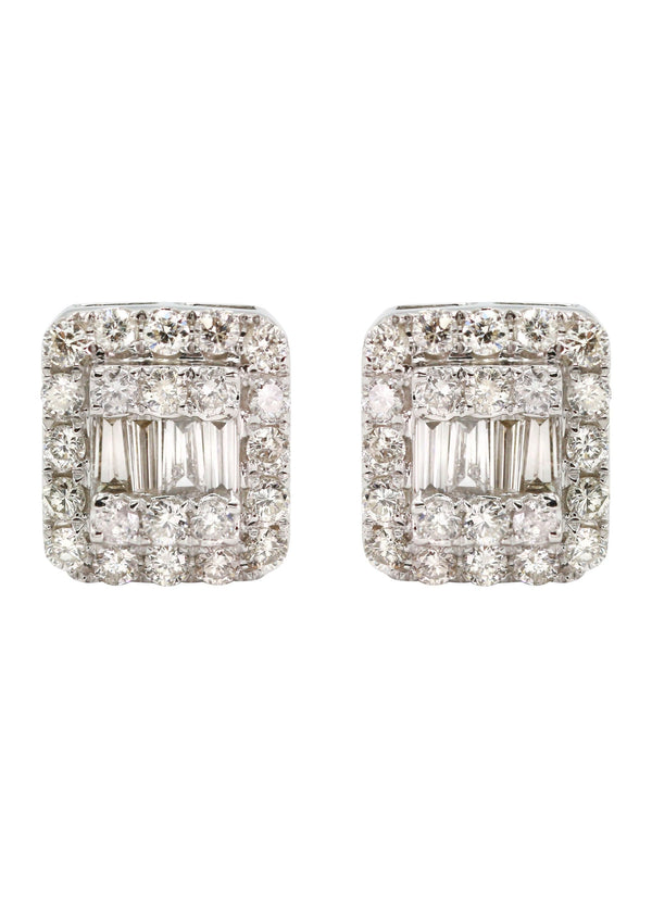14K White Gold Diamond Baguette Earrings For Men | 1.13 Carats | 3.93 Grams