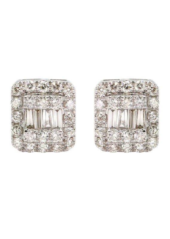 14K White Gold Diamond Baguette Earrings For Men | 1.13 Carats | 3.93 Grams