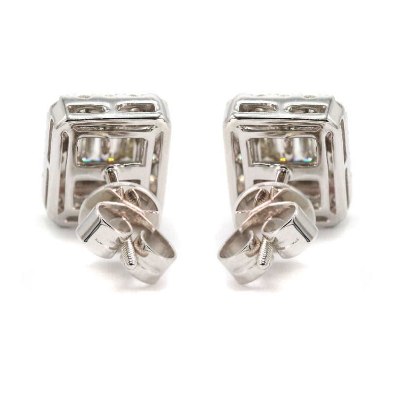 14K White Gold Diamond Baguette Earrings For Men | 1.13 Carats | 3.93 Grams