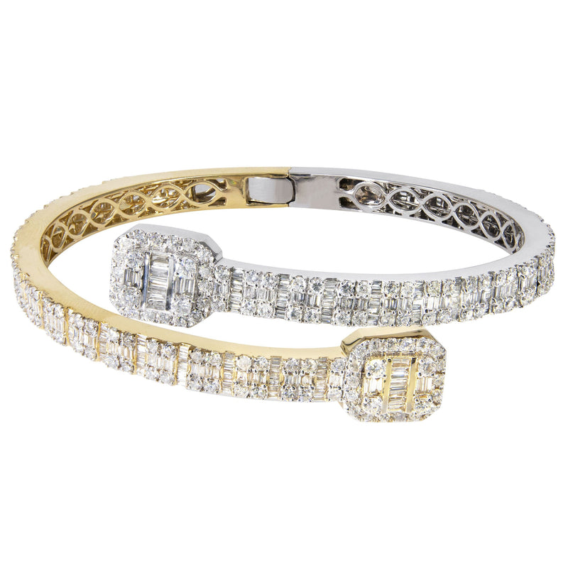 14K Two Tone Square Baguette Diamond Bangle | 40.88 Grams | 8.13 Carats