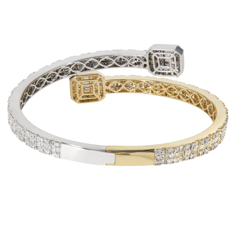 14K Two Tone Square Baguette Diamond Bangle | 40.88 Grams | 8.13 Carats