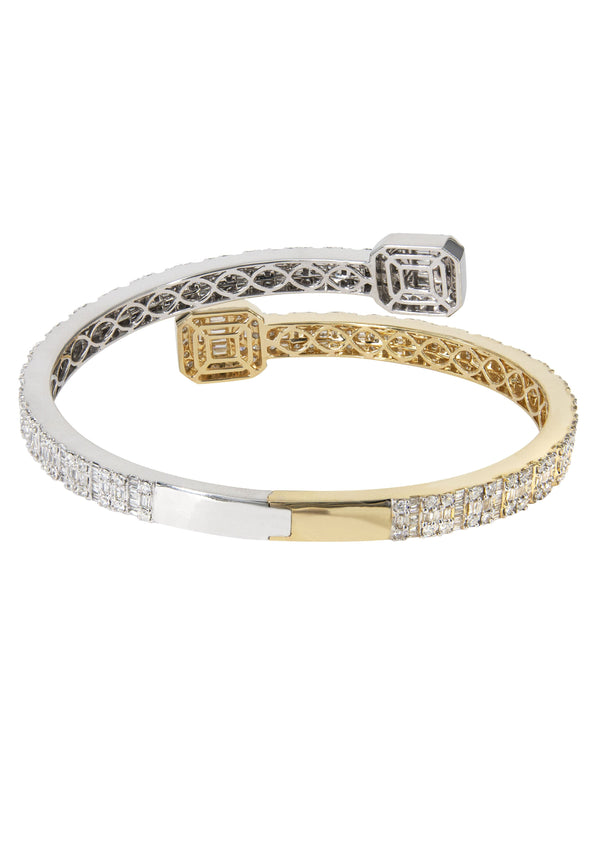 14K Two Tone Square Baguette Diamond Bangle | 40.88 Grams | 8.13 Carats