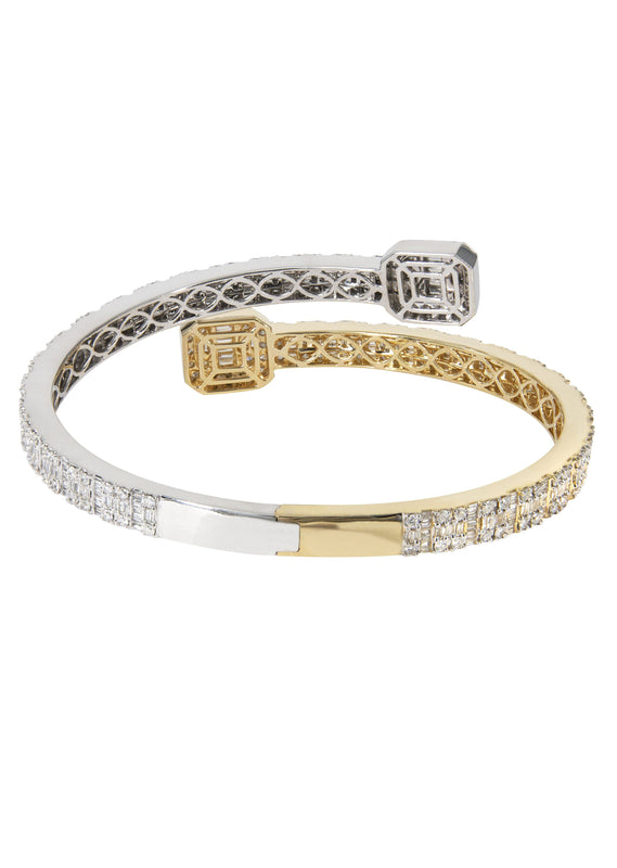 14K Two Tone Square Baguette Diamond Bangle | 40.88 Grams | 8.13 Carats