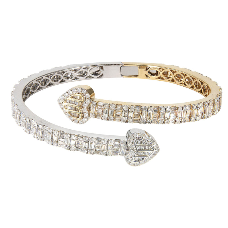 14K Two Tone Diamond Baguette Heart Bangle | 36.05 Grams | 9.97 Carats