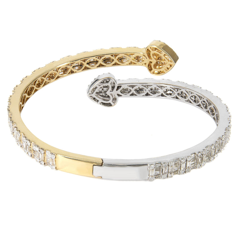 14K Two Tone Diamond Baguette Heart Bangle | 36.05 Grams | 9.97 Carats