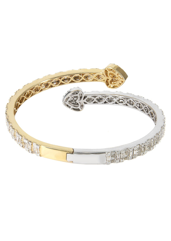 14K Two Tone Diamond Baguette Heart Bangle | 36.05 Grams | 9.97 Carats