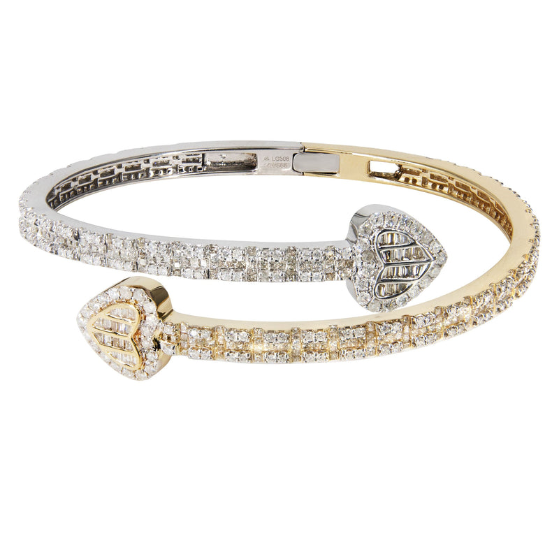 14K Two Tone Diamond Heart Bangle Bracelet | 23.44 Grams | 4.85 Carats