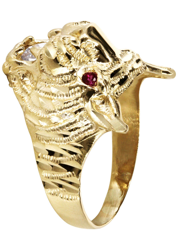 10K Gold Tiger style Mens Ring | 6.1 Grams