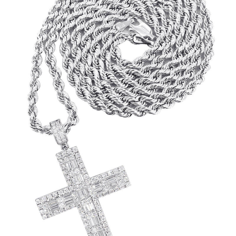 14K White Gold Diamond Cross Necklace  | 4.56 Carats