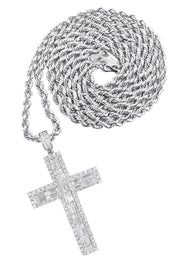 14K White Gold Diamond Cross Necklace  | 4.56 Carats