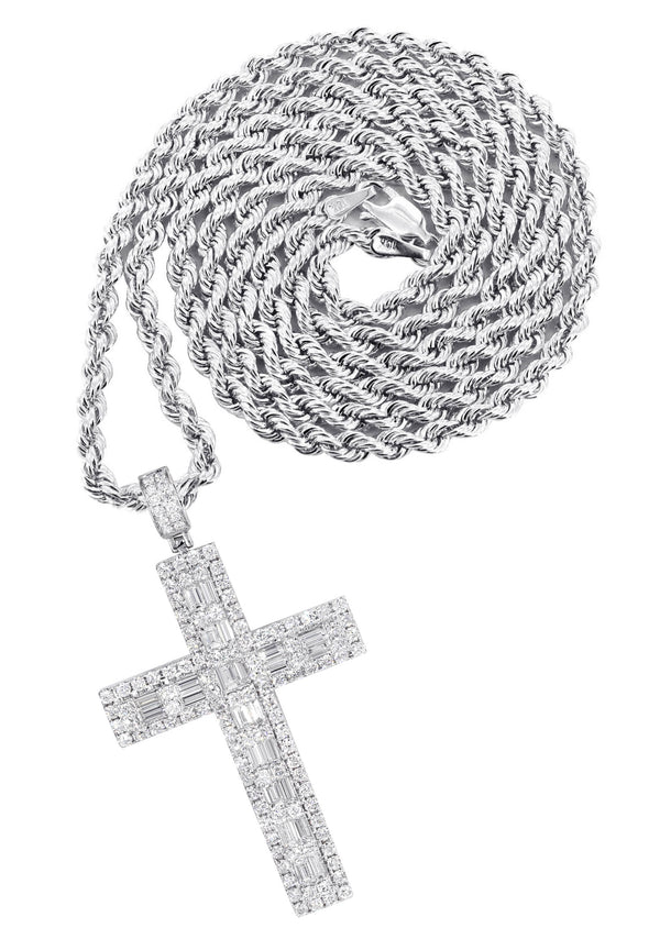 14K White Gold Diamond Cross Necklace  | 4.56 Carats