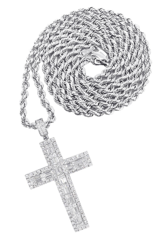 14K White Gold Diamond Cross Necklace  | 4.56 Carats