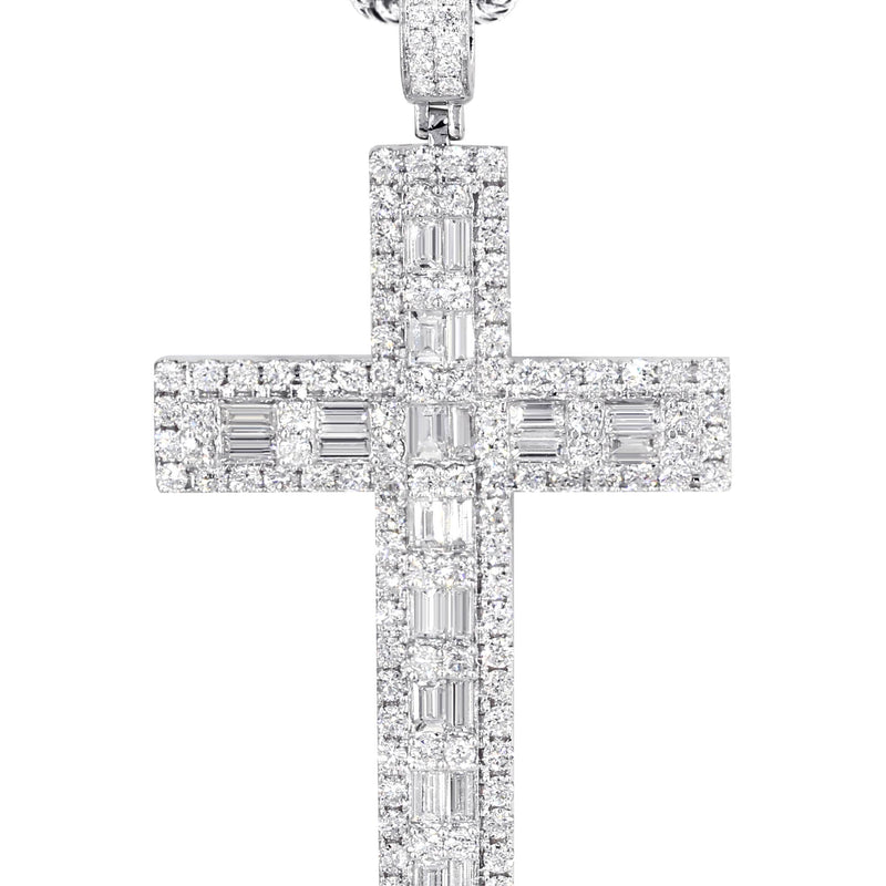 14K White Gold Diamond Cross Necklace  | 4.56 Carats