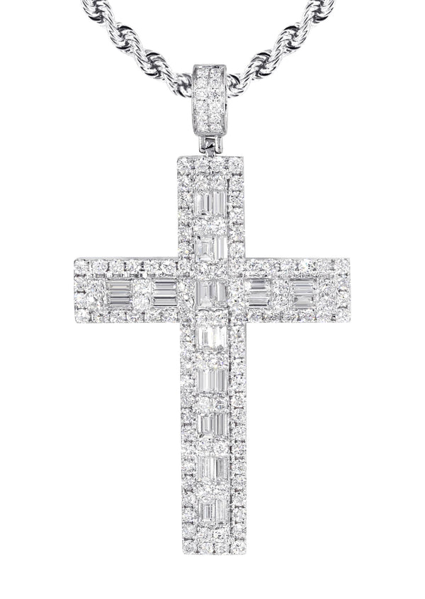 14K White Gold Diamond Cross Necklace  | 4.56 Carats