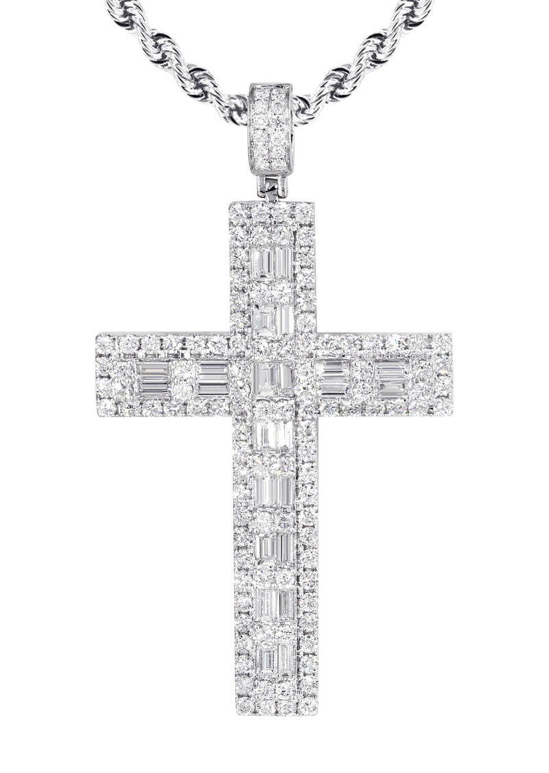 14K White Gold Diamond Cross Necklace  | 4.56 Carats