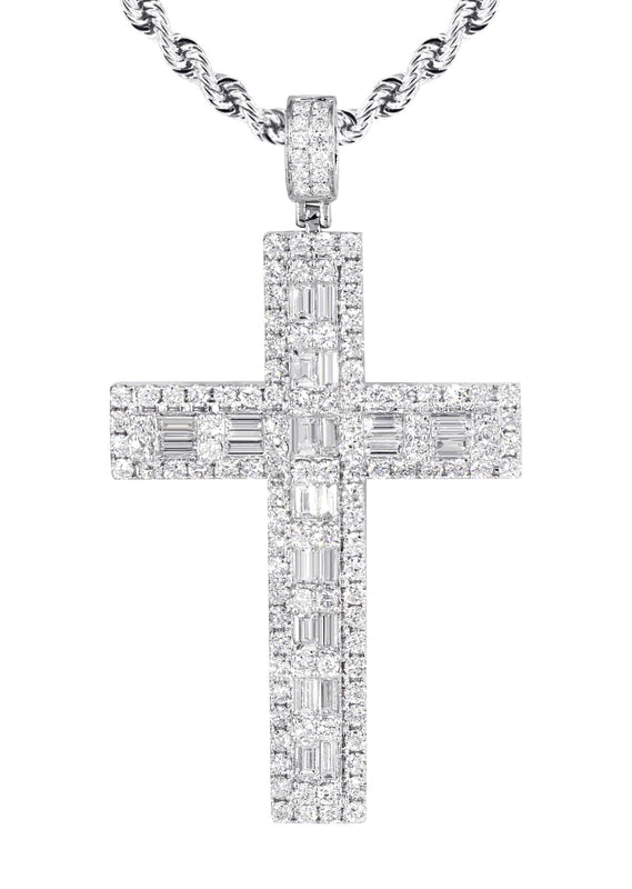 14K White Gold Diamond Cross Necklace  | 4.56 Carats