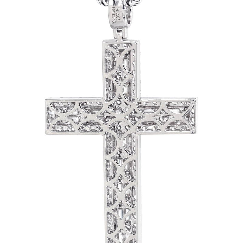 14K White Gold Diamond Cross Necklace  | 4.56 Carats