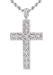 14K White Gold Diamond Cross Necklace  | 4.56 Carats