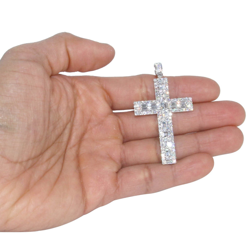 14K White Gold Diamond Cross Necklace  | 4.56 Carats