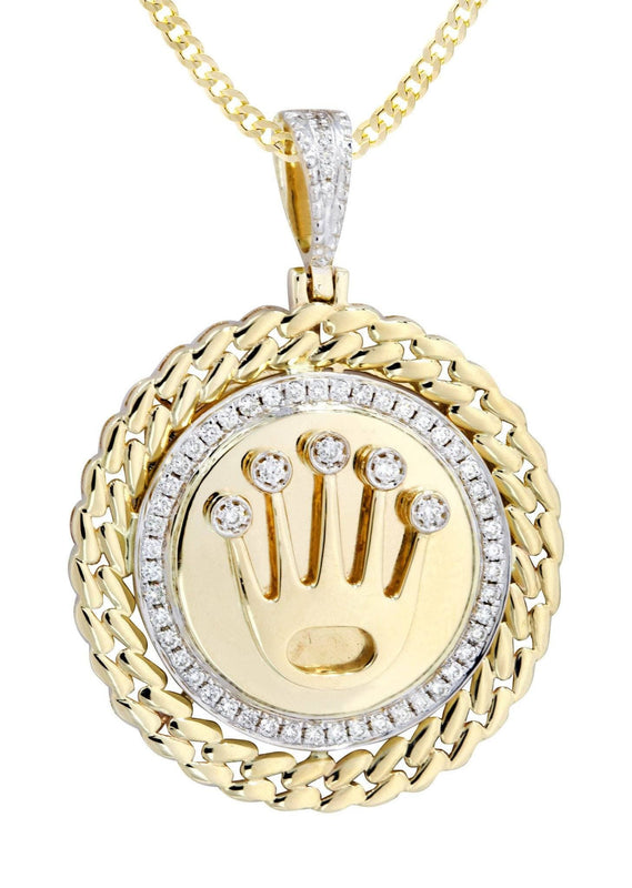 10K Yellow Gold Crown Diamond Necklace  | 0.4 Carats