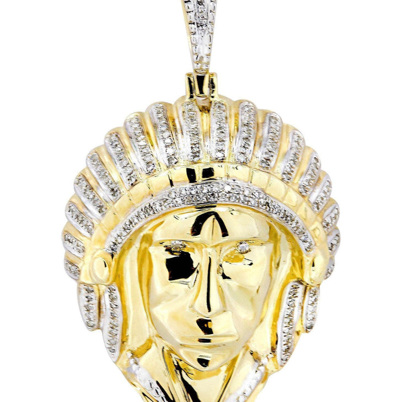 10K Yellow Gold Chief Head Diamond Necklace  | 0.29 Carats