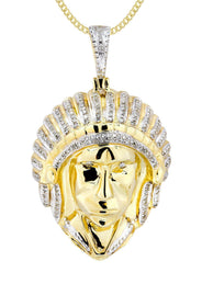 10K Yellow Gold Chief Head Diamond Necklace  | 0.29 Carats
