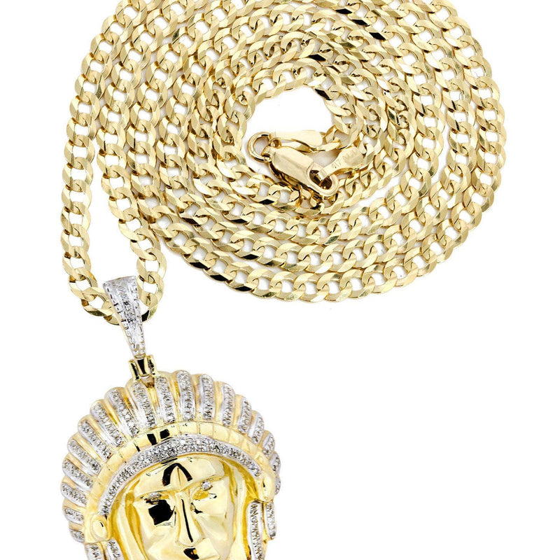 10K Yellow Gold Chief Head Diamond Necklace  | 0.29 Carats