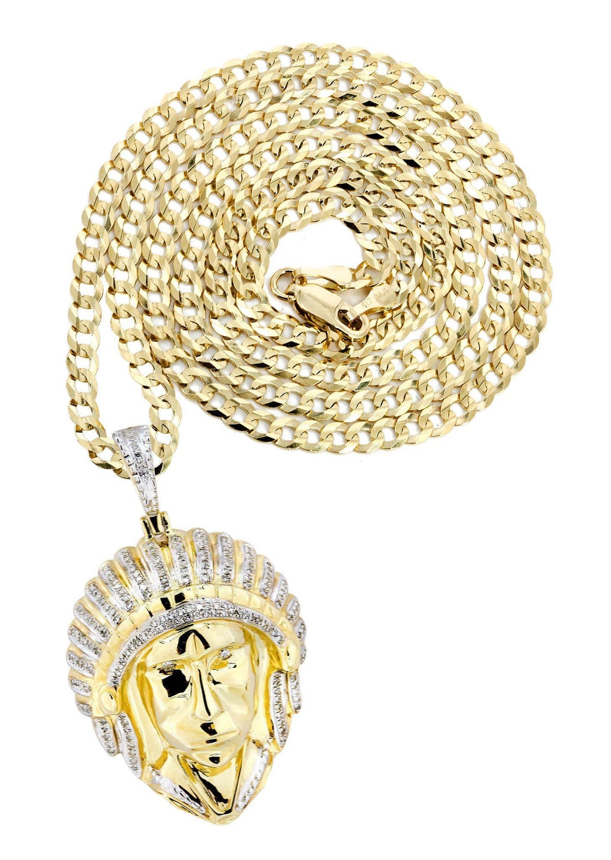 10K Yellow Gold Chief Head Diamond Necklace  | 0.29 Carats