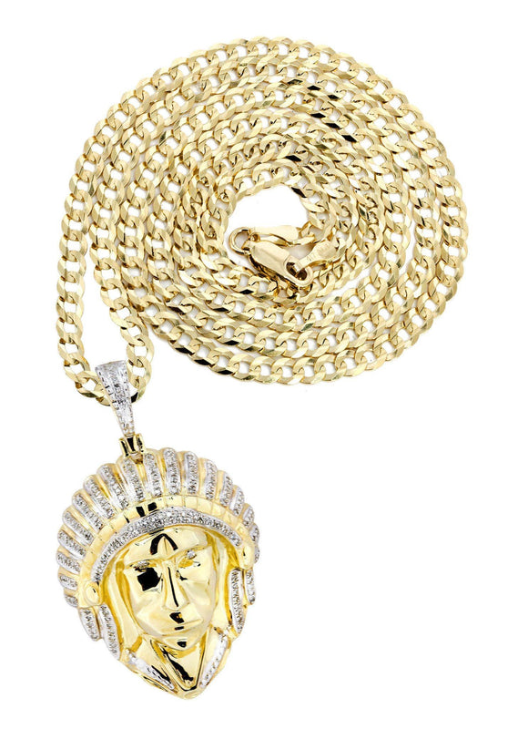 10K Yellow Gold Chief Head Diamond Necklace  | 0.29 Carats