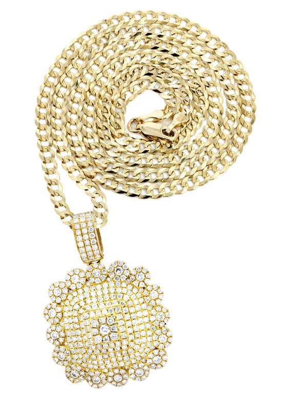 10K Yellow Gold Dog Tag Diamond Necklace  | 2.35 Carats
