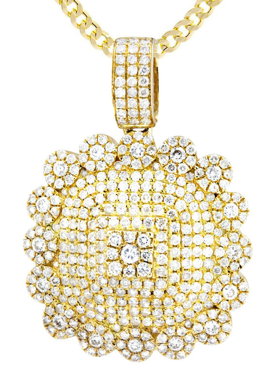 10K Yellow Gold Dog Tag Diamond Necklace  | 2.35 Carats