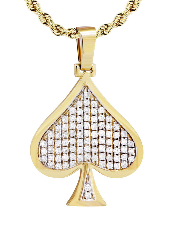 10K Yellow Gold Spades Diamond Necklace  | 1.46 Carats