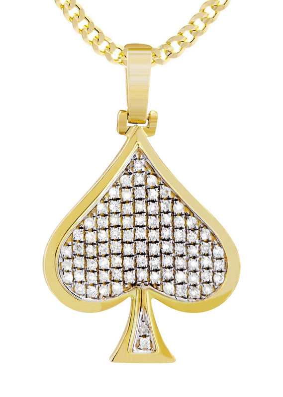 10K Yellow Gold Spades Diamond Necklace  | 0.57 Carats