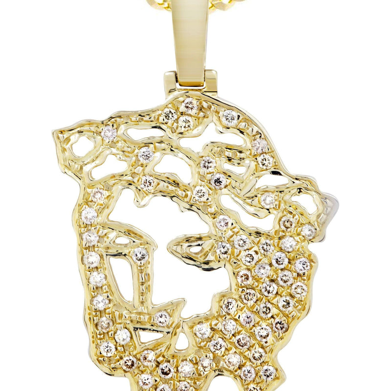10K Yellow Gold 3D Jesus Head Diamond Necklace  | 0.48 Carats