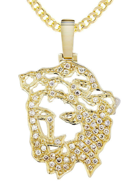 10K Yellow Gold 3D Jesus Head Diamond Necklace  | 0.48 Carats