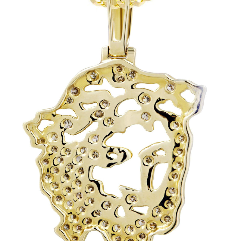 10K Yellow Gold 3D Jesus Head Diamond Necklace  | 0.48 Carats