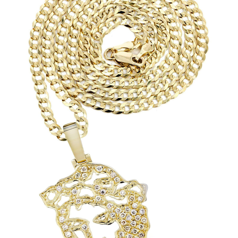 10K Yellow Gold 3D Jesus Head Diamond Necklace  | 0.48 Carats