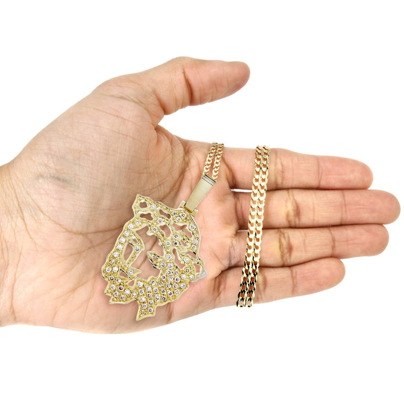 10K Yellow Gold 3D Jesus Head Diamond Necklace  | 0.48 Carats