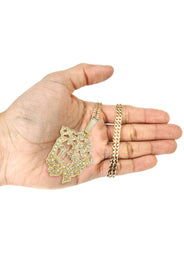 10K Yellow Gold 3D Jesus Head Diamond Necklace  | 0.48 Carats